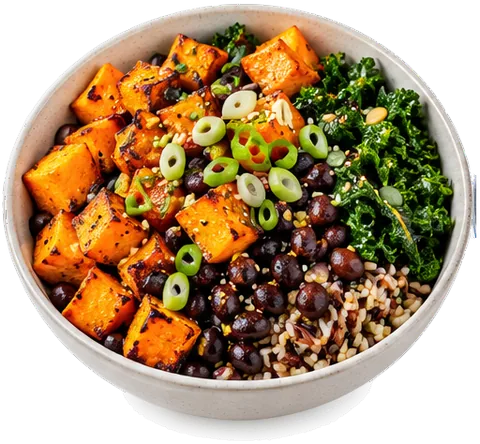 Black Bean Sweet Potato Bowls with its ingredients