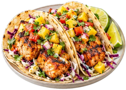 Blackened Salmon Tacos with its ingredients