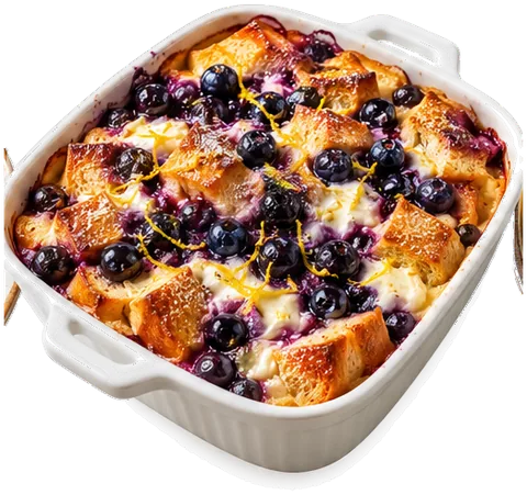 Blueberry French Toast Casserole with its ingredients