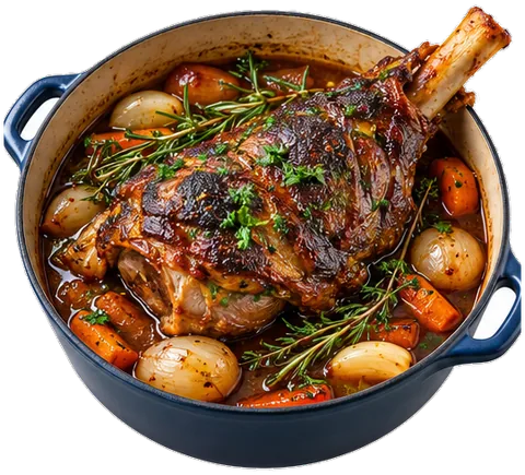 Braised Leg of Lamb with its ingredients