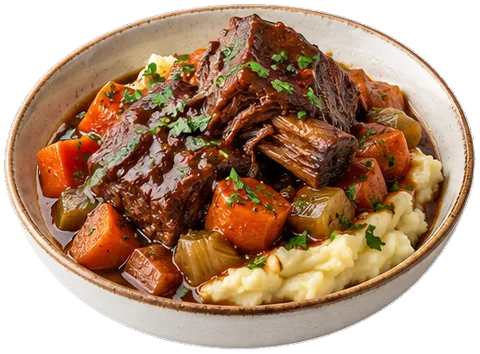 Braised Short Ribs with Mashed Potatoes with its ingredients