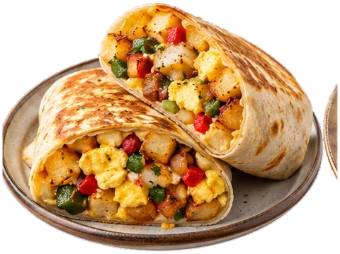 Breakfast Burritos with frozen potatoes with its ingredients