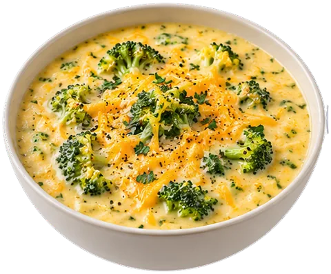 Broccoli Cheddar Soup with heavy cream with its ingredients