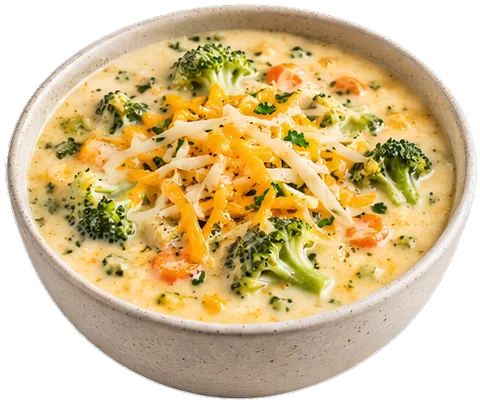 Broccoli Cheese Soup with heavy cream with its ingredients