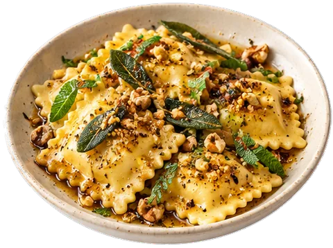 Browned Butter Sage Ravioli with its ingredients