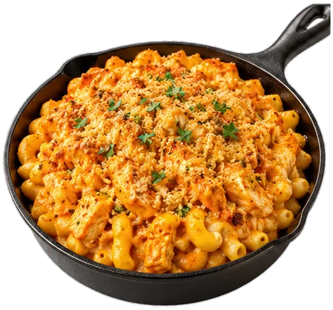Buffalo Chicken Mac and Cheese with butter with its ingredients