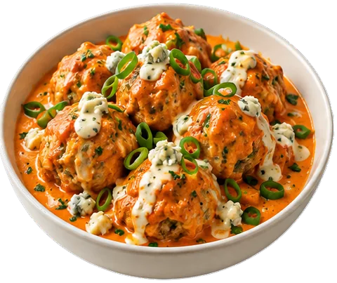 Buffalo Chicken Meatballs with heavy cream with its ingredients