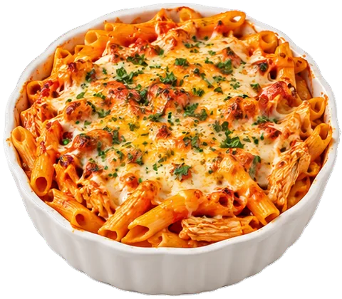 Buffalo Chicken Pasta Bake with its ingredients