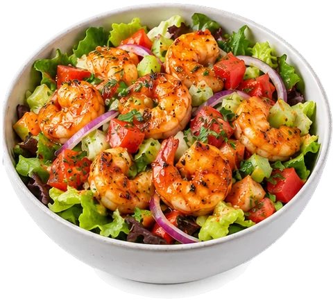 Buffalo Shrimp Salad with its ingredients