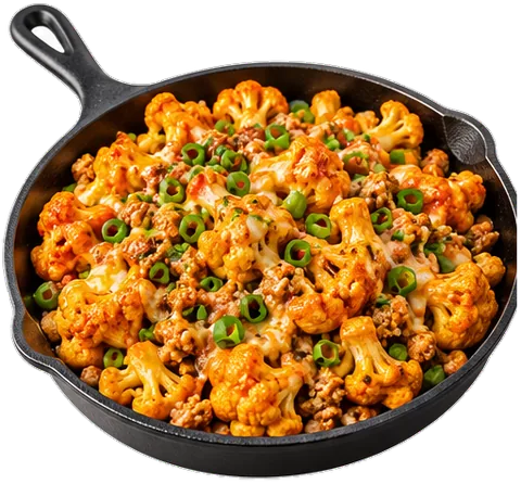 Buffalo Turkey Cauliflower Skillet with its ingredients