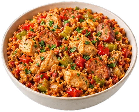 Bulgur Jambalaya with its ingredients