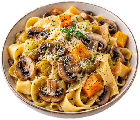 Butternut Squash Pasta with mushrooms with its ingredients