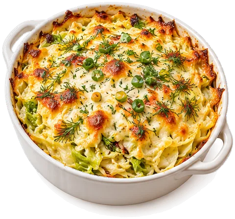 Cabbage Casserole with mozzarella with its ingredients