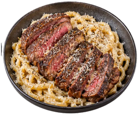 Cacio e Pepe Rib-Eye with its ingredients