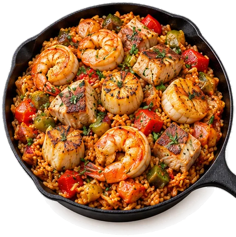 Cajun Seafood Jambalaya with its ingredients