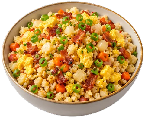 Cauliflower Fried Rice with eggs with its ingredients
