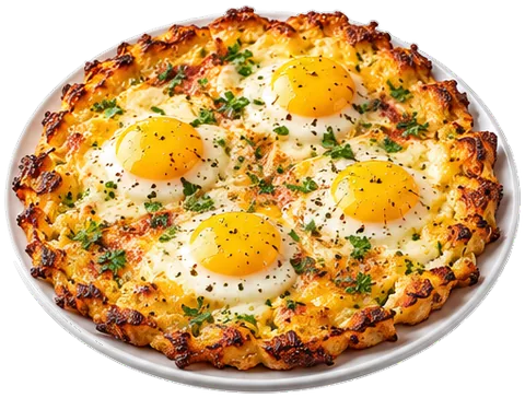 Cauliflower Pizza Crust with eggs with its ingredients