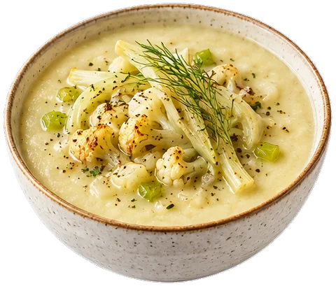 Cauliflower Soup with fennel with its ingredients