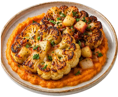 Cauliflower Steaks With Sweet Potato Puree with its ingredients