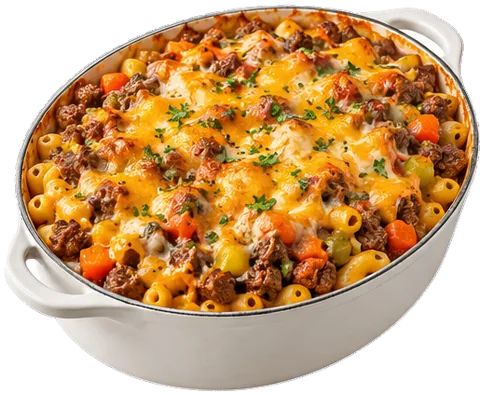 Cheeseburger Casserole with its ingredients