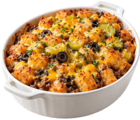 Cheeseburger Tater Tot Casserole with its ingredients