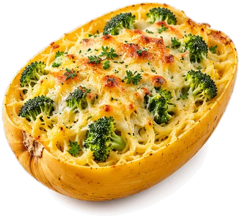 Cheesy Broccoli Spaghetti Squash with its ingredients