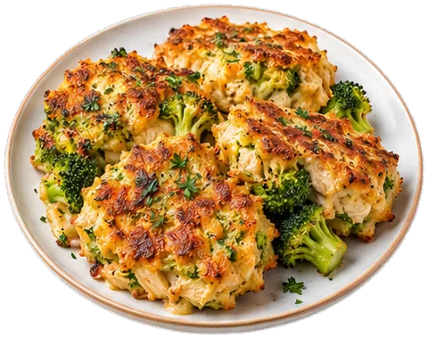 Cheesy Chicken Broccoli Fritters with its ingredients