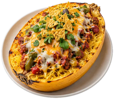 Cheesy Chili Stuffed Spaghetti Squash with its ingredients