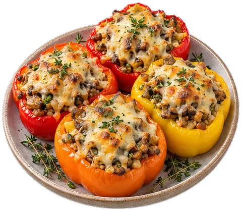 Cheesy Mushroom Stuffed Peppers with its ingredients