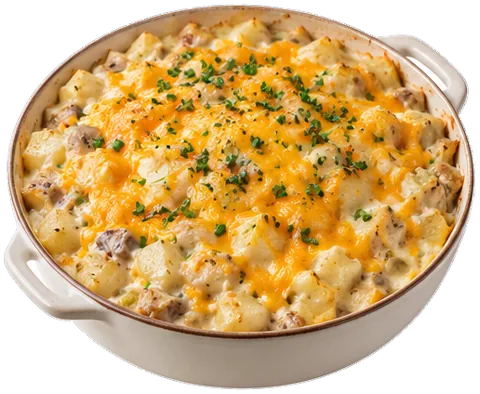 Cheesy Potato Casserole with frozen potatoes with its ingredients