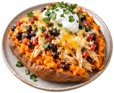 Cheesy Salsa Chicken Sweet Potato with its ingredients