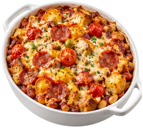 Cherry Tomato Pepperoni Bean Bake with its ingredients