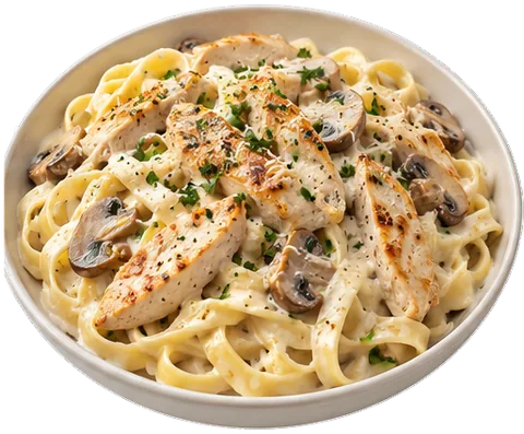 Chicken Alfredo with mushrooms with its ingredients