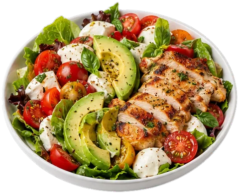 Chicken Avocado Caprese Salad with its ingredients