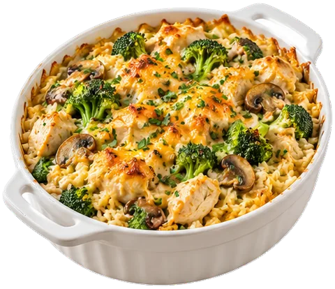 Chicken Broccoli Rice Casserole with garlic with its ingredients