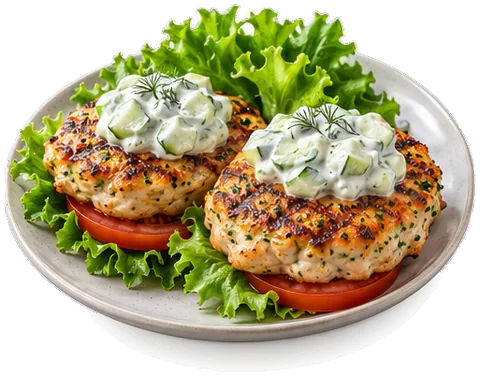 Chicken Burgers with Cucumber Yogurt with its ingredients