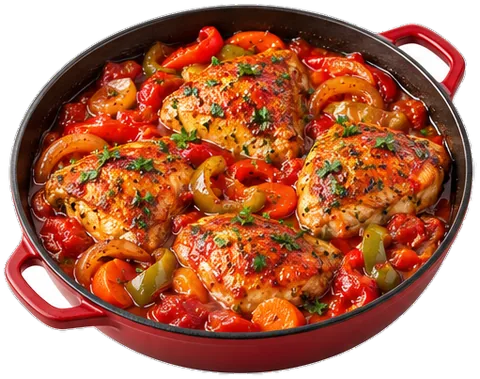 Chicken Cacciatore with canned tomatoes with its ingredients