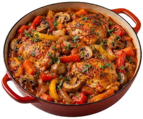 Chicken Cacciatore with mushrooms with its ingredients