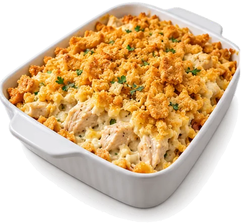 Chicken Casserole with crackers with its ingredients