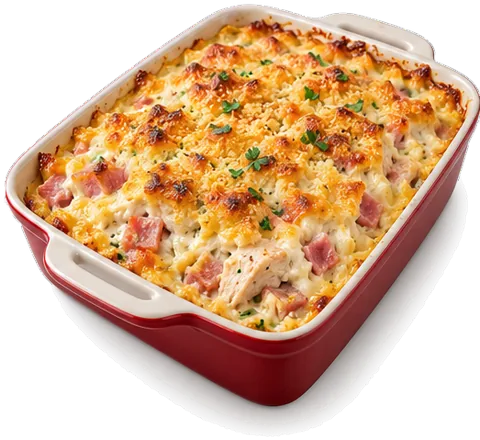 Chicken Cordon Bleu Casserole with ham with its ingredients