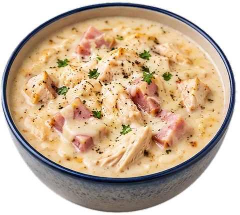 Chicken Cordon Bleu Soup with cream cheese with its ingredients