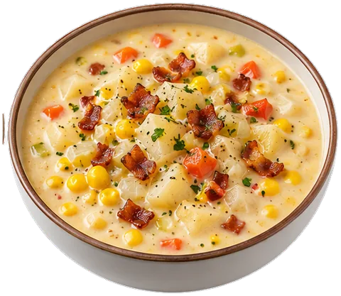 Chicken Corn Chowder with heavy cream with its ingredients