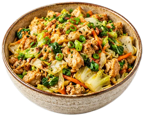 Chicken Egg Roll Bowl with its ingredients