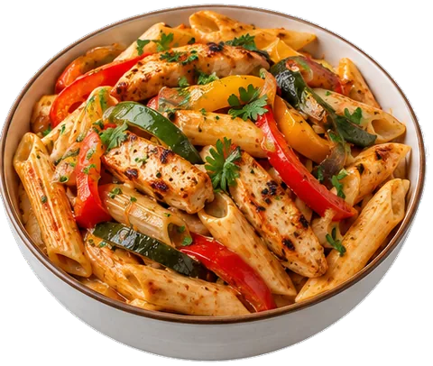 Chicken Fajita Pasta with bell peppers with its ingredients