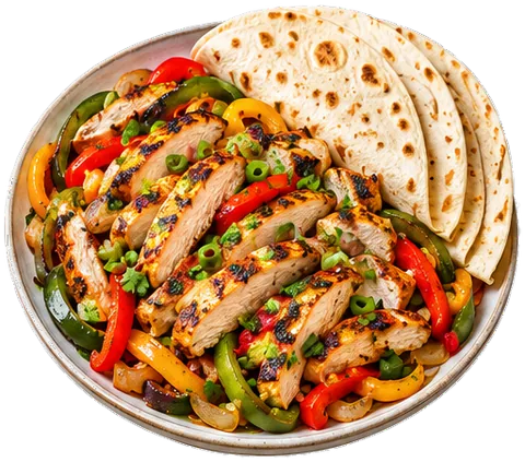 Chicken Fajitas with tortillas with its ingredients