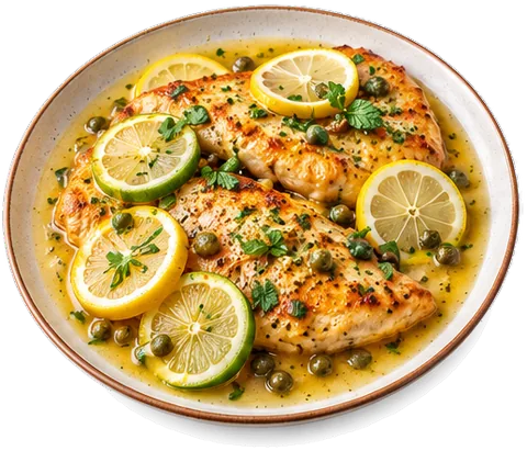 Chicken Francese with lemons and limes with its ingredients