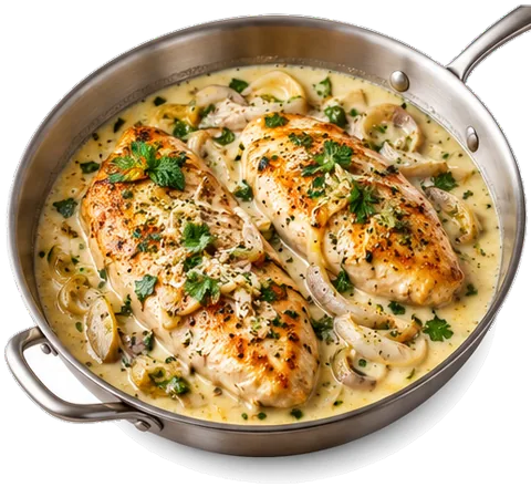 Chicken in White Wine Sauce with its ingredients