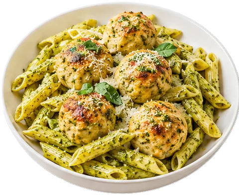 Chicken Meatball Pesto Pasta with its ingredients