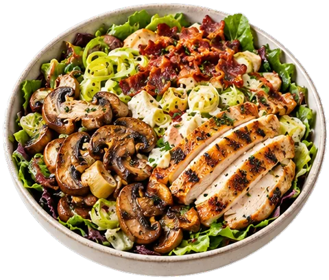 Chicken Mushroom Bacon Salad with its ingredients