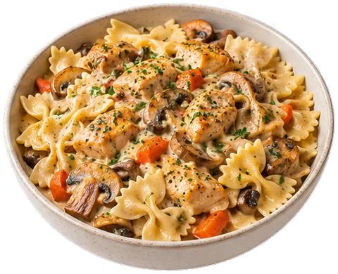Chicken Mushroom Farfalle with its ingredients